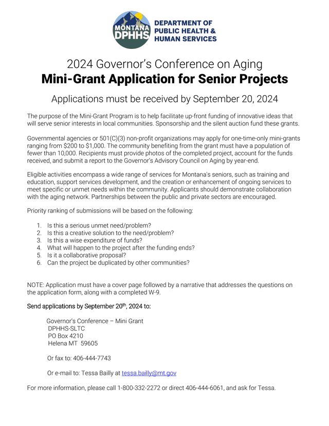 2024 GovernorS Conference On Aging Mini Grant Application For Senior Projects screenshot