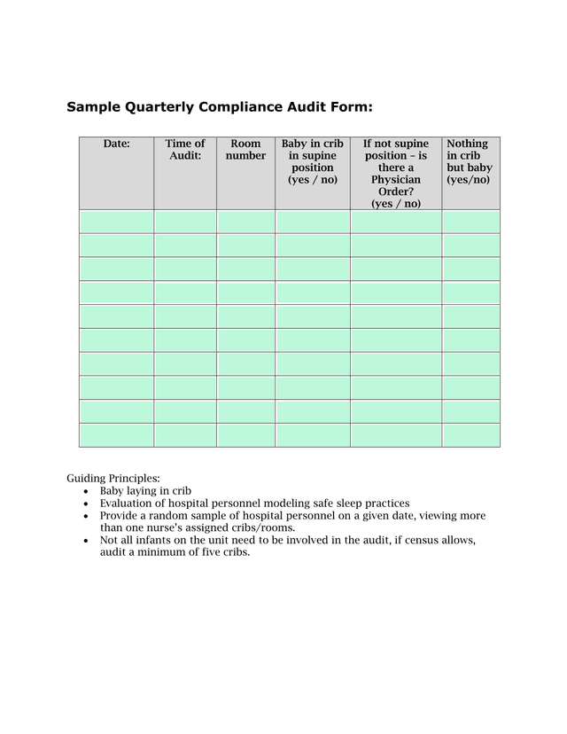 Sample Quarterly Compliance Audit Form screenshot