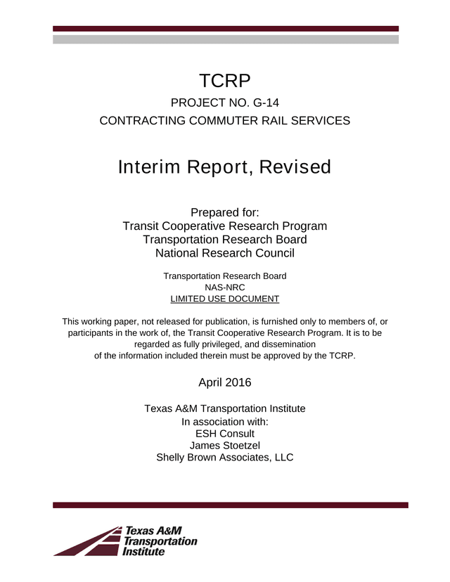 TCRP PROJECT NO. G 14 CONTRACTING COMMUTER RAIL SERVICES screenshot
