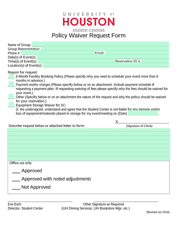 Policy Waiver Request Form screenshot