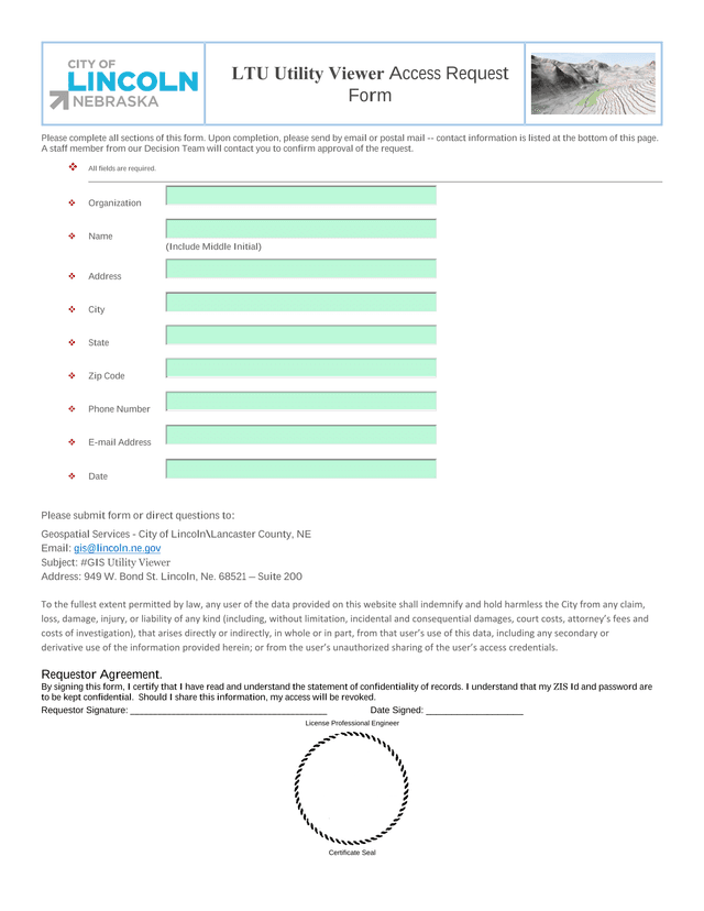 LTU Utility Viewer Access Request Form screenshot