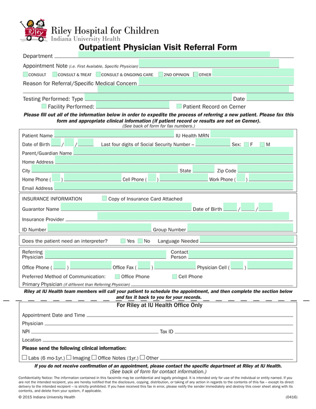 Outpatient Physician Visit Referral Form screenshot