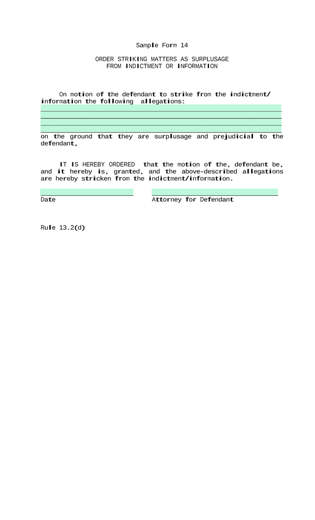 Sample Form 14 Order Striking Matters As Surplusage screenshot