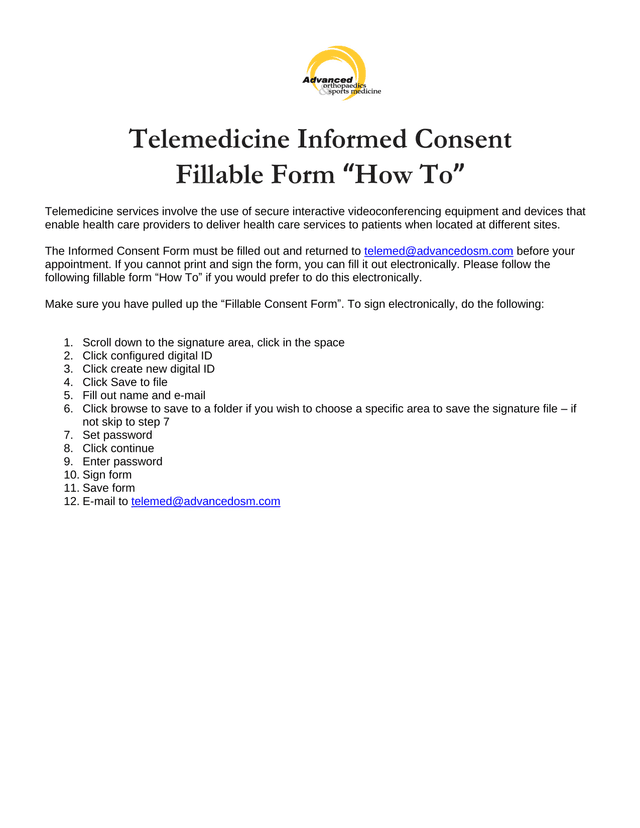 Telemedicine Informed Consent Fillable Form How To screenshot