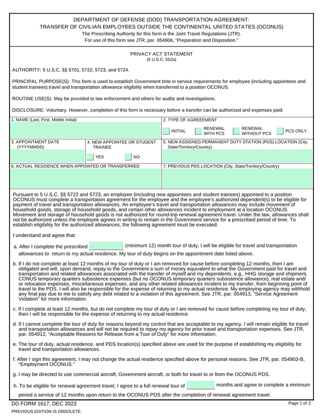 DD FORM 1617   Department Of Defense Transportation Agreement screenshot