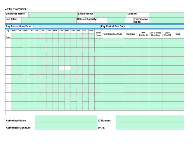 EPAR Timesheet screenshot