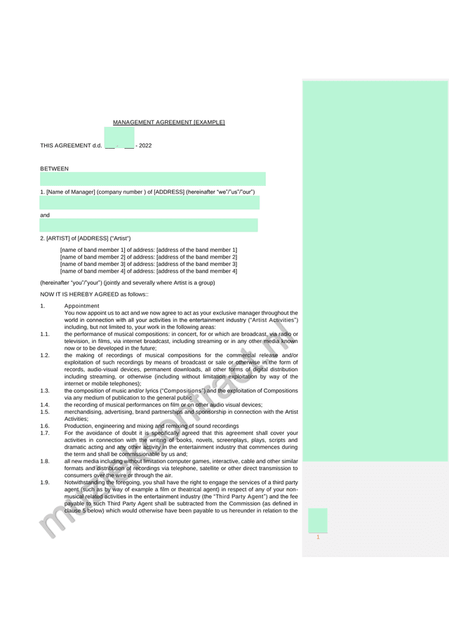 MANAGEMENT AGREEMENT EXAMPLE screenshot