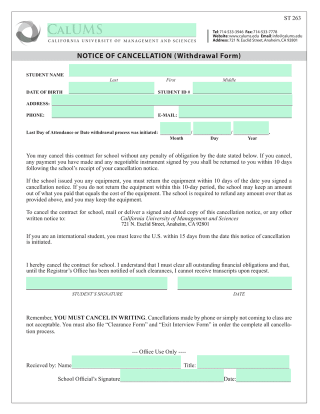 Notice Of Cancellation (Withdrawal Form) screenshot