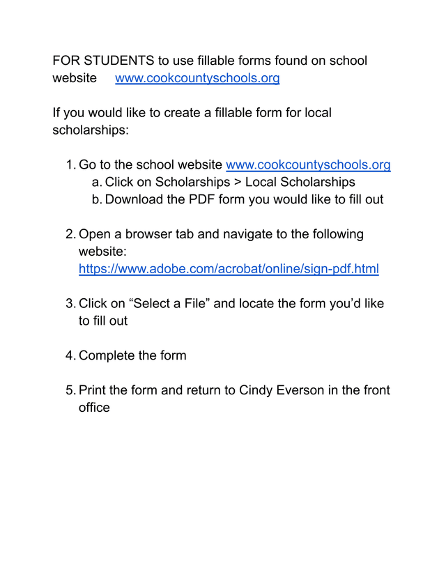 Student Scholarship Form Instructions screenshot