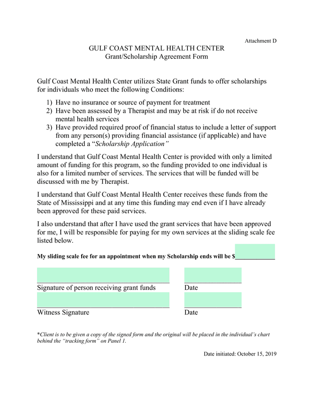 GrantScholarship Agreement Form screenshot