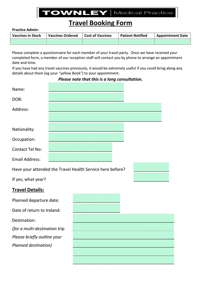 Travel Booking Form screenshot