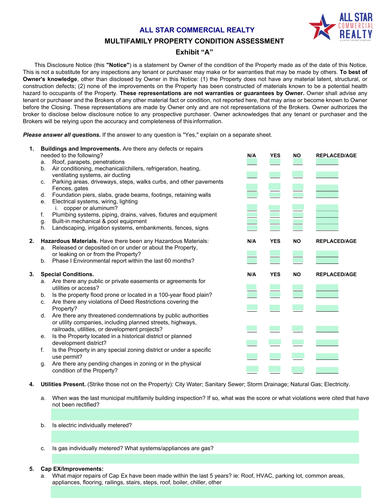 ALL STAR COMMERCIAL REALTY MULTIFAMILY PROPERTY CONDITION ASSESSMENT screenshot