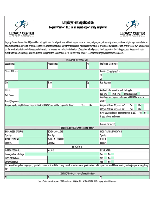Employment Application screenshot