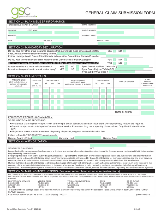 GENERAL CLAIM SUBMISSION FORM screenshot