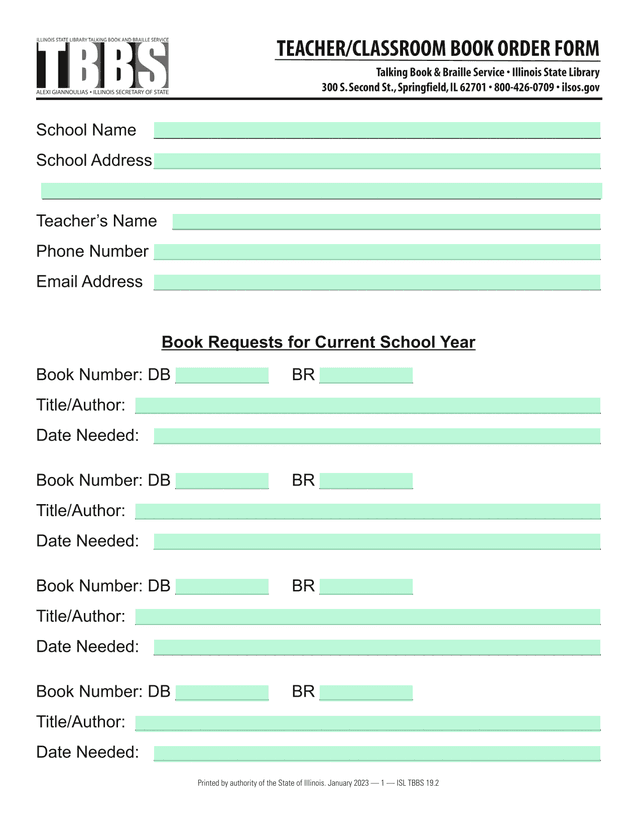 TEACHERCLASSROOM BOOK ORDER FORM screenshot