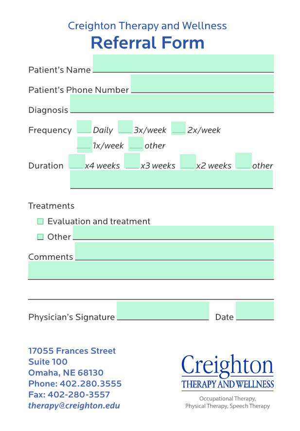 Creighton Therapy And Wellness Referral Form screenshot