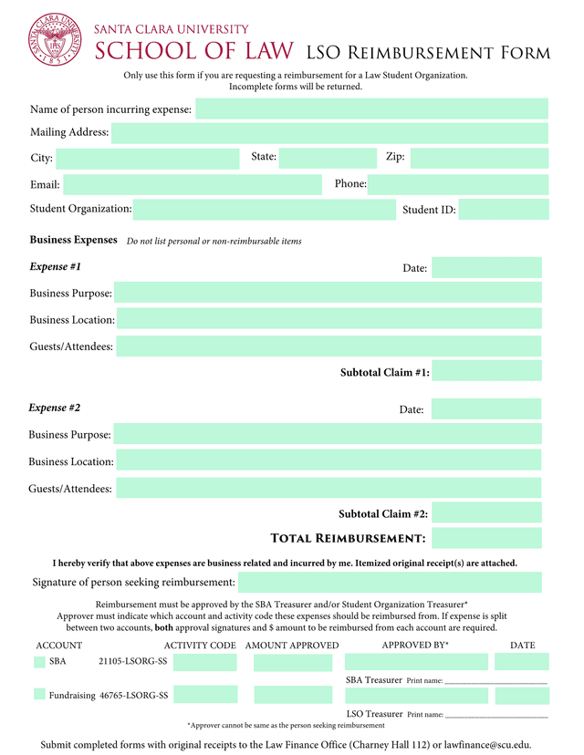 LSO Reimbursement Form screenshot