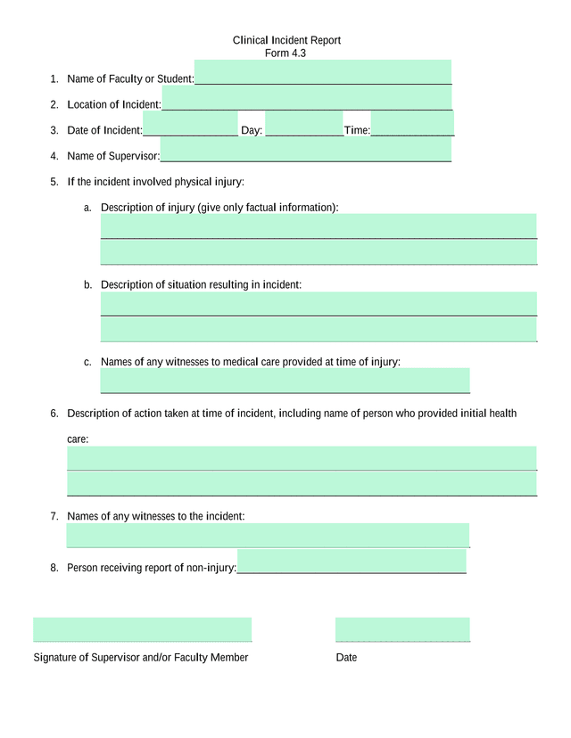 Clinical Incident Report Form 4.3 screenshot
