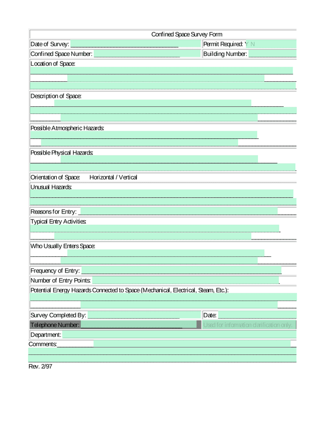 Confined Space Survey Form screenshot