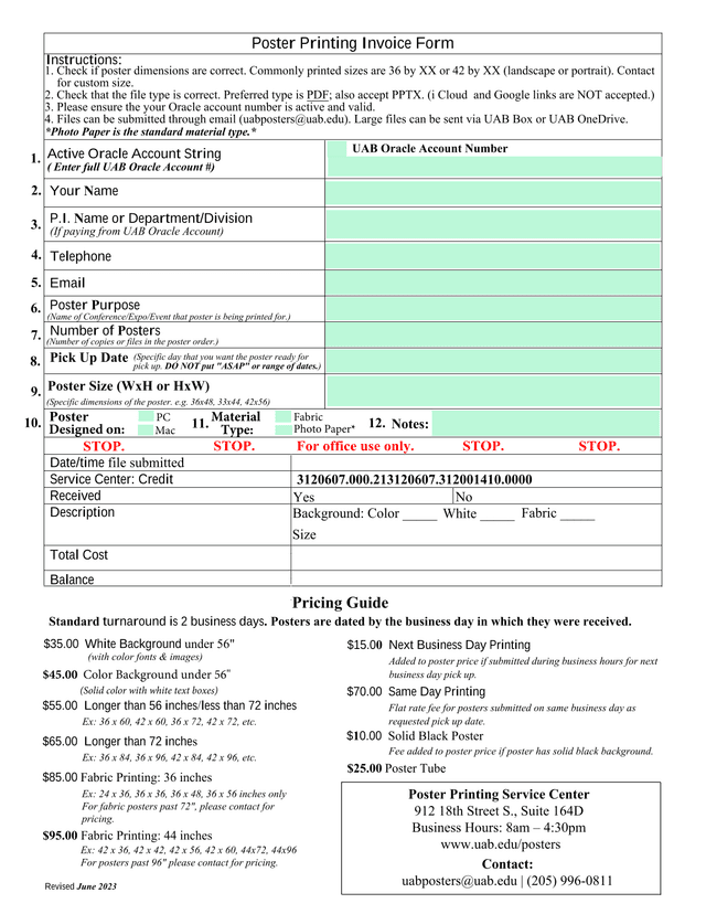 Poster Printing Invoice Form screenshot