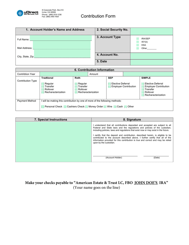 Contribution Form screenshot