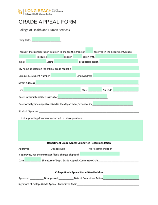 Grade Appeal Form screenshot
