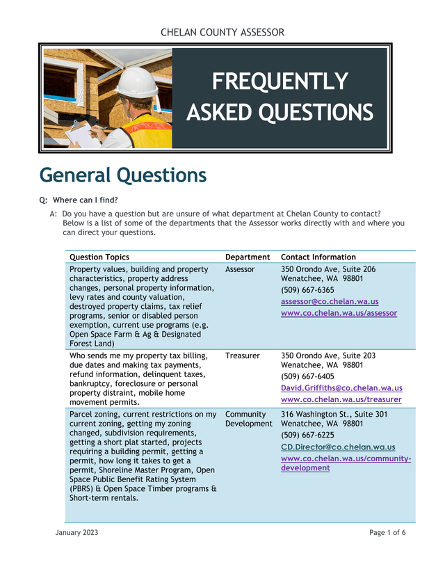 Chelan County Assessor Frequently Asked Questions screenshot