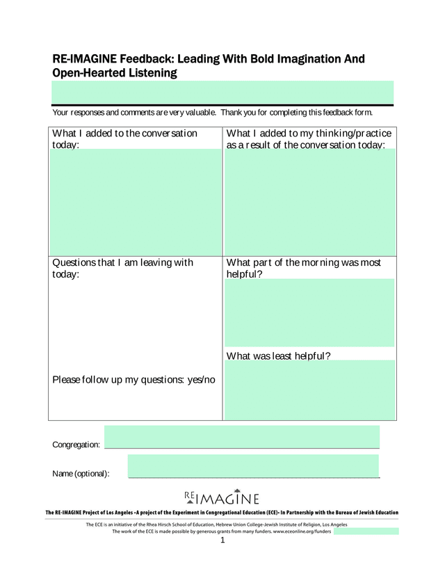 RE IMAGINE Feedback screenshot
