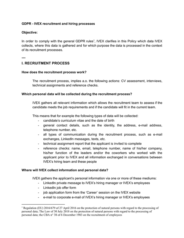 GDPR   IVEX Recruitment And Hiring Processes screenshot