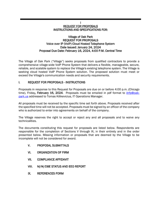 Request For Proposals Voice Over IP (VoIP) Cloud Hosted Telephone System screenshot