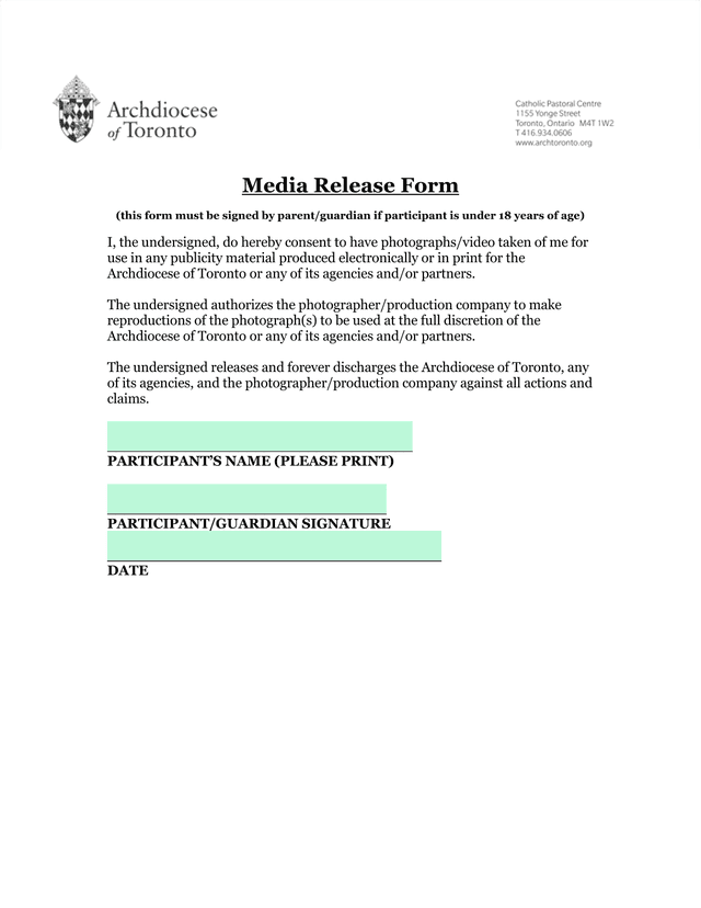 Media Release Form screenshot