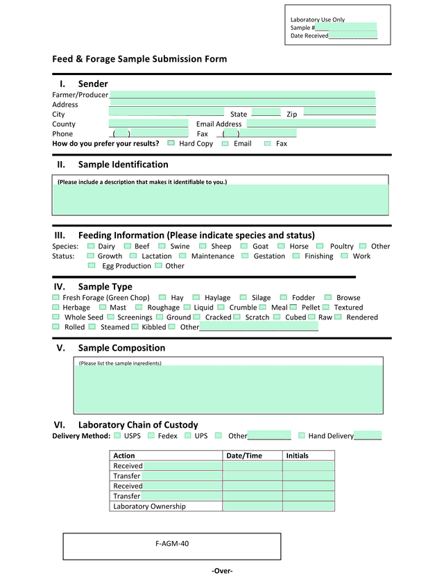 Feed  Forage Sample Submission Form screenshot