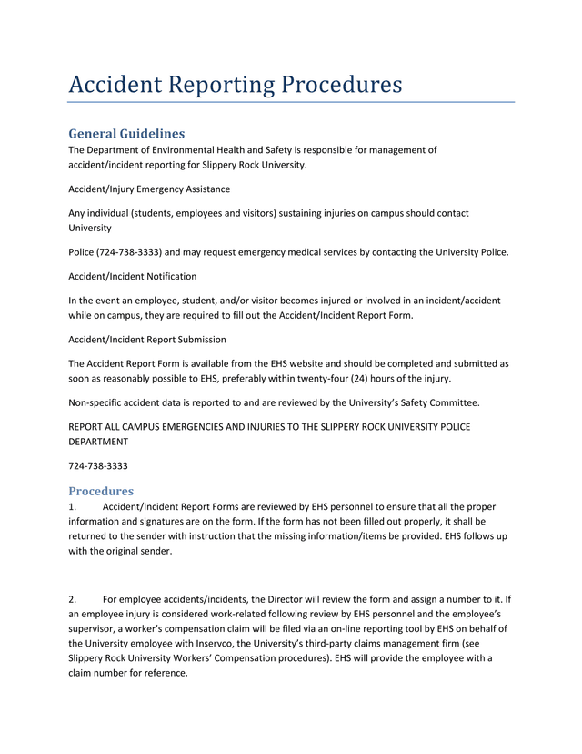 Accident Reporting Procedures screenshot