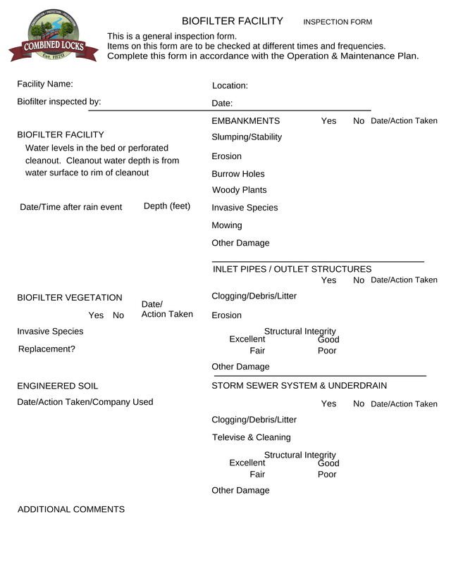 BIOFILTER FACILITY INSPECTION FORM screenshot