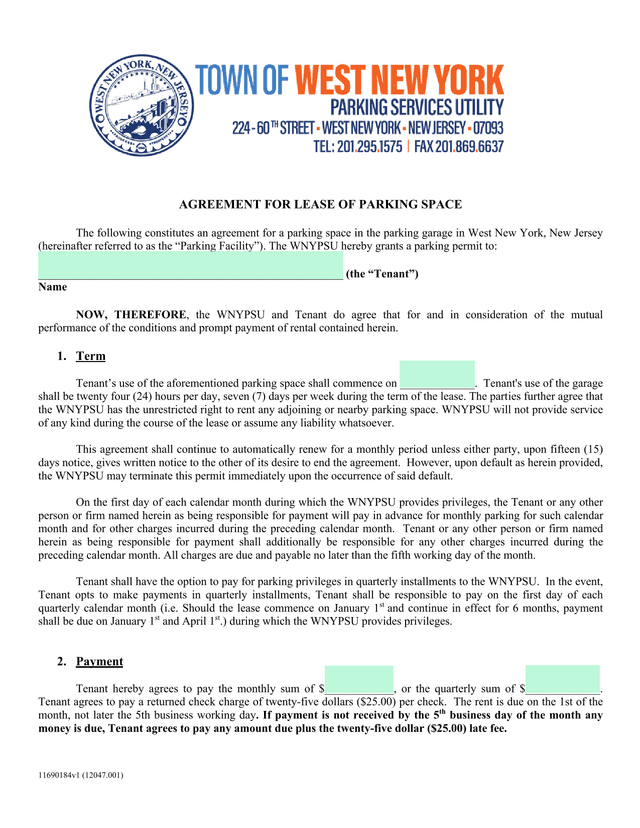 AGREEMENT FOR LEASE OF PARKING SPACE screenshot