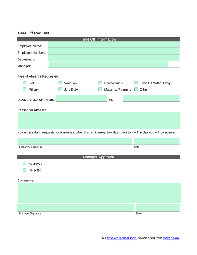 Time Off Request screenshot