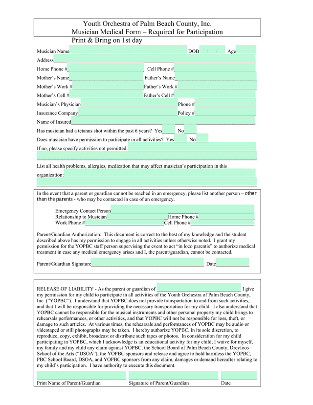 Musician Medical Form screenshot