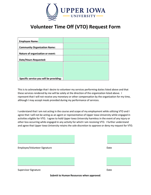 Volunteer Time Off (VTO) Request Form screenshot