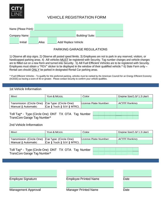 Vehicle Registration Form screenshot