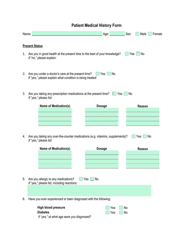 Patient Medical History Form screenshot