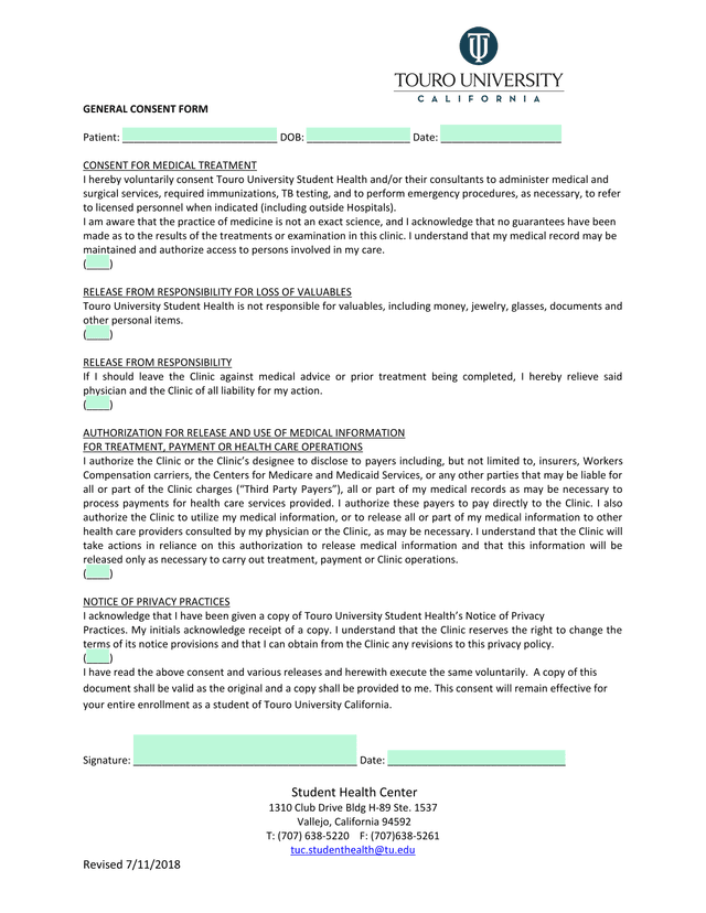 GENERAL CONSENT FORM screenshot