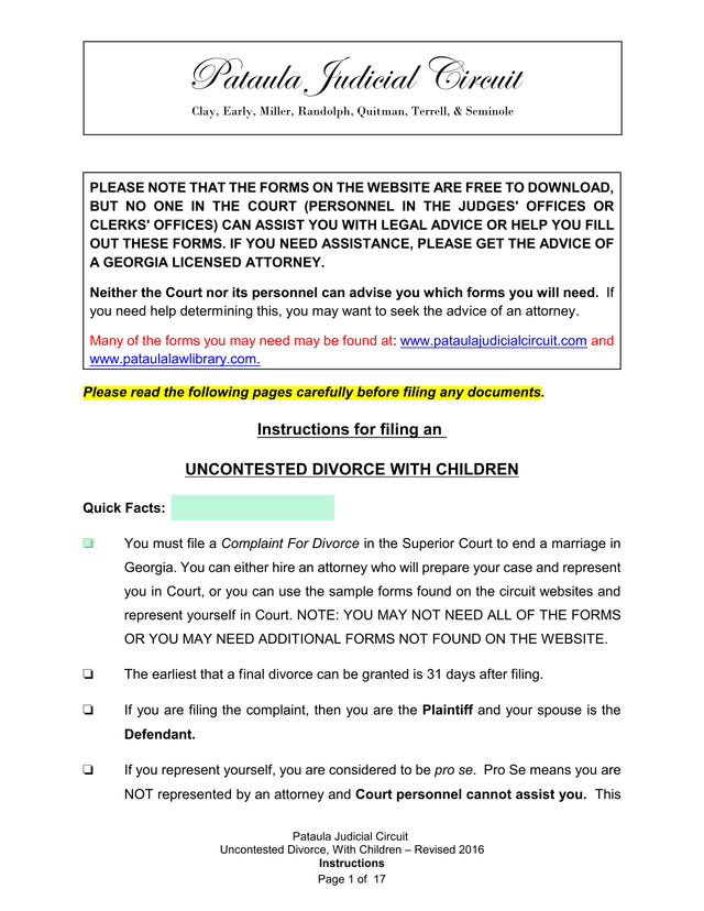 Instructions For Filing An Uncontested Divorce With Children screenshot