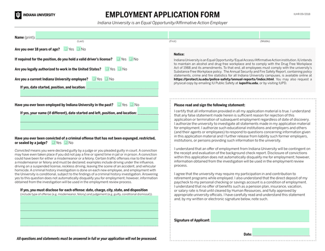 EMPLOYMENT APPLICATION FORM screenshot