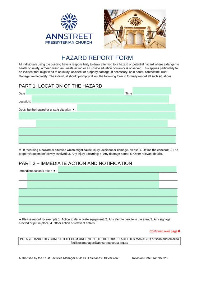 HAZARD REPORT FORM screenshot