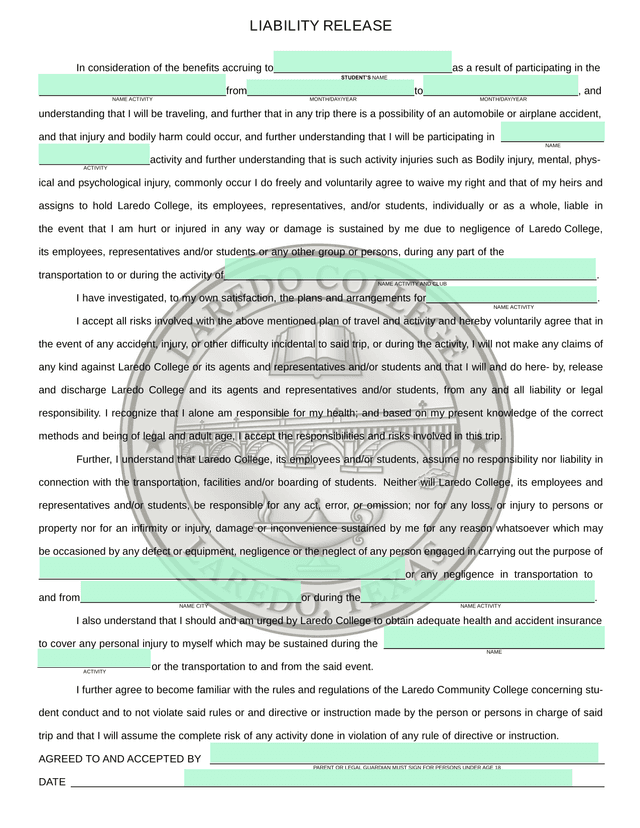 Liability Release screenshot