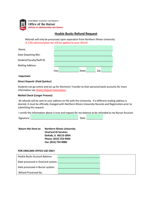 Huskie Bucks Refund Request screenshot