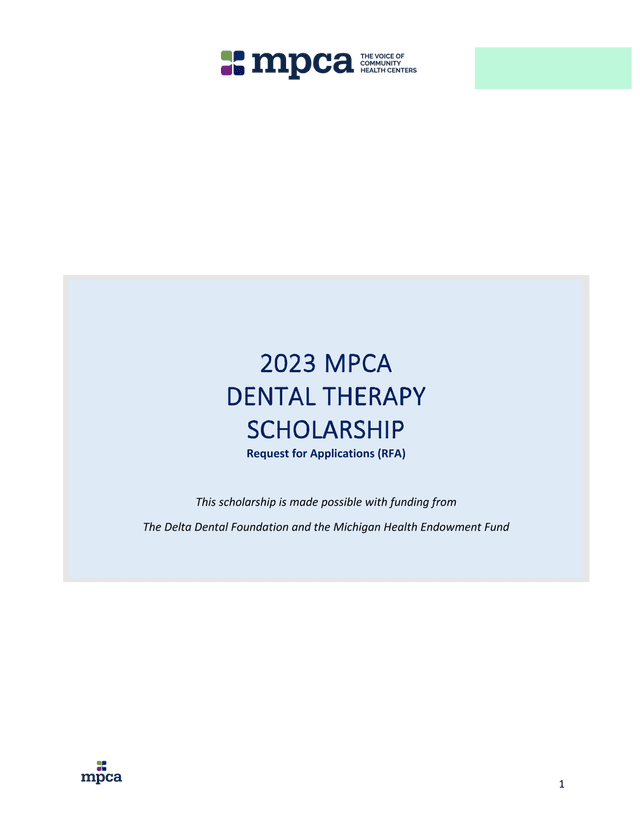 2023 MPCA Dental Therapy Scholarship Request For Applications (RFA) screenshot