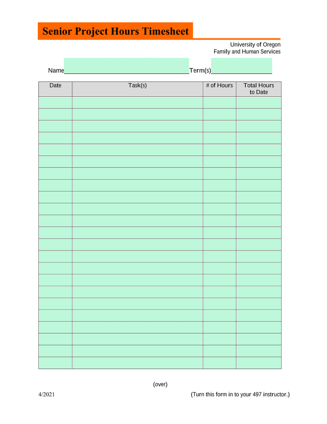 Senior Project Hours Timesheet screenshot