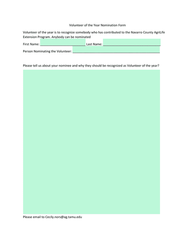 Volunteer Of The Year Nomination Form screenshot