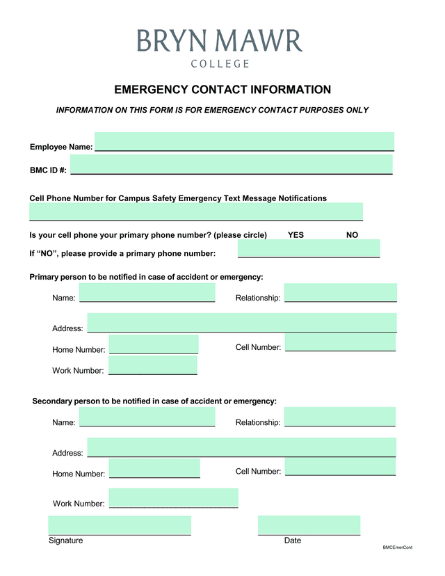 Emergency Contact Information screenshot